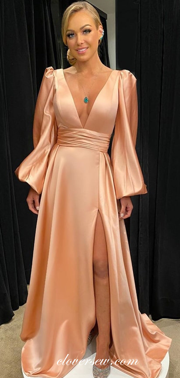 Elegant Long Lantern Sleeves V-neck A-line Formal Dresses, CP0647 Elegant Long Lantern Sleeves V-neck A-line Formal Dresses, CP0647