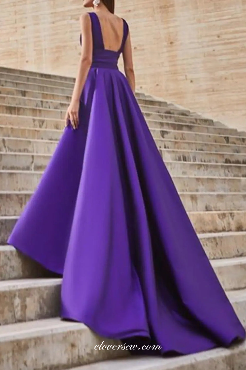 Elegant Satin V-neck Sleeveless High Waist Formal Dresses, CP0783