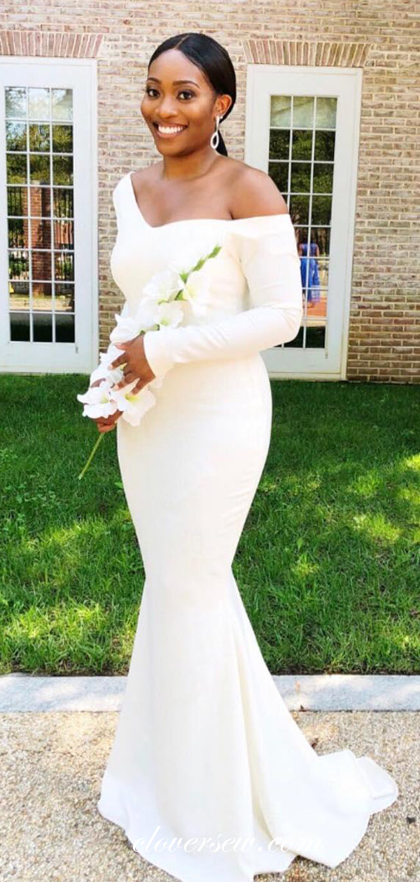 Elegant White Long Sleeves Sheath Charming Bridesmaid Dresses, CB0180 clover sew Elegant White Long Sleeves Sheath Charming Bridesmaid Dresses, CB0180 clover sew