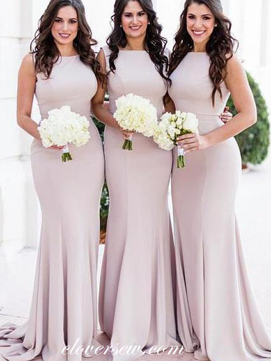 Elegant Round Neck Sleeveless Sheath With Train Bridesmaid Dresses,CB0111