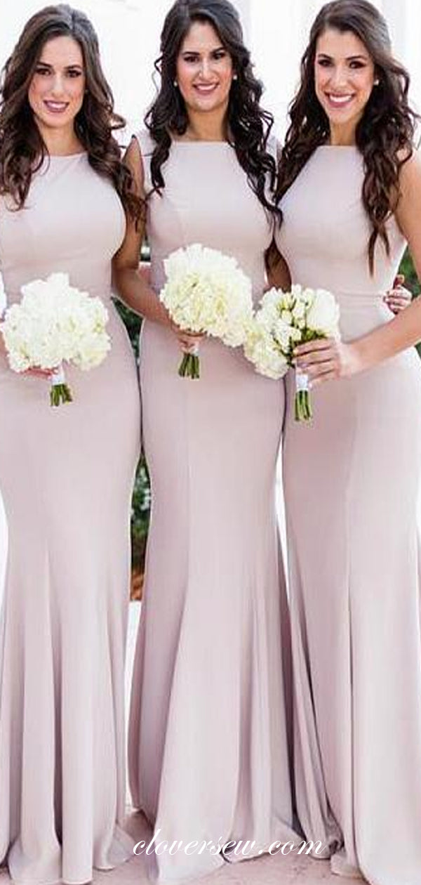 Elegant Round Neck Sleeveless Sheath With Train Bridesmaid Dresses,CB0 – clover sew