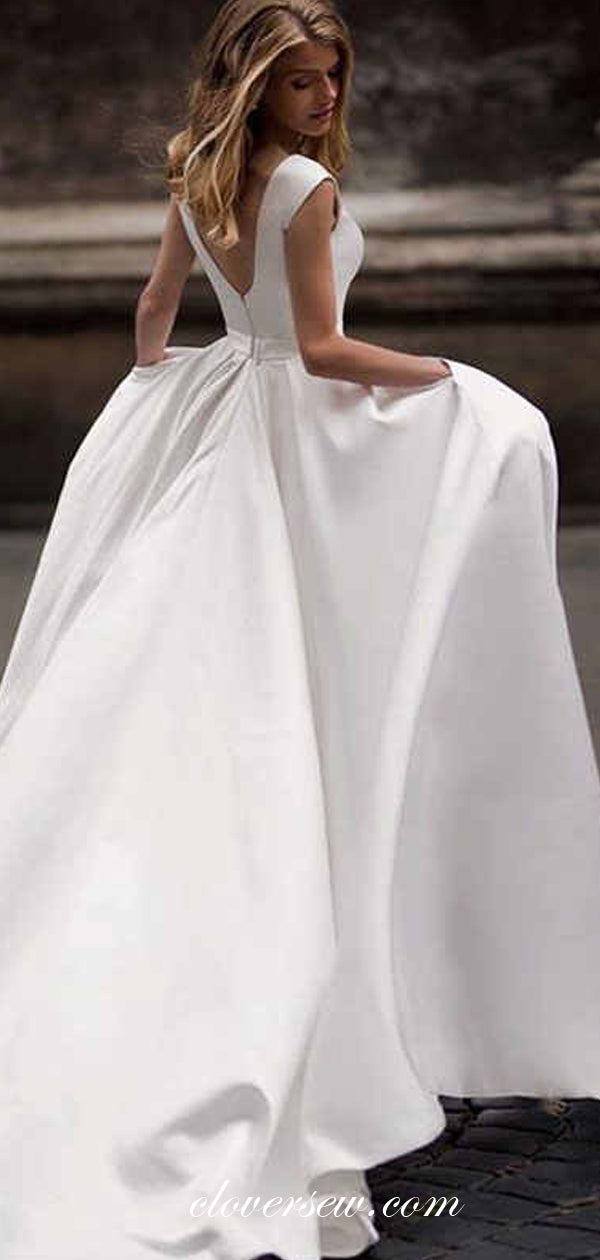 Elegant Satin Cap Sleeves Round Neckline A-line Wedding Dresses,CW0109 US4 / Custom Color(leaving a note) Elegant Satin Cap Sleeves Round Neckline A-line Wedding Dresses,CW0109 US4 / Custom Color(leaving a note)