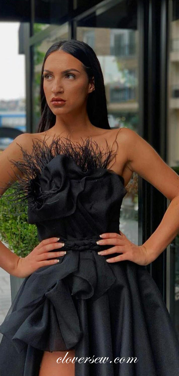 Fashion Feather Ruffles Strapless A-line Black Prom Dresses, CP0646 clover sew Fashion Feather Ruffles Strapless A-line Black Prom Dresses, CP0646 clover sew