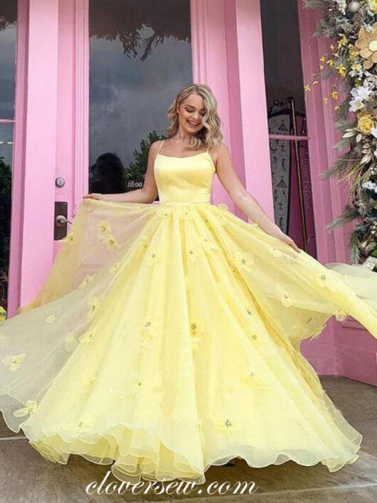 Yellow Chiffon Butterfly Appliques Backless Prom Dresses,CP0001 – clover sew