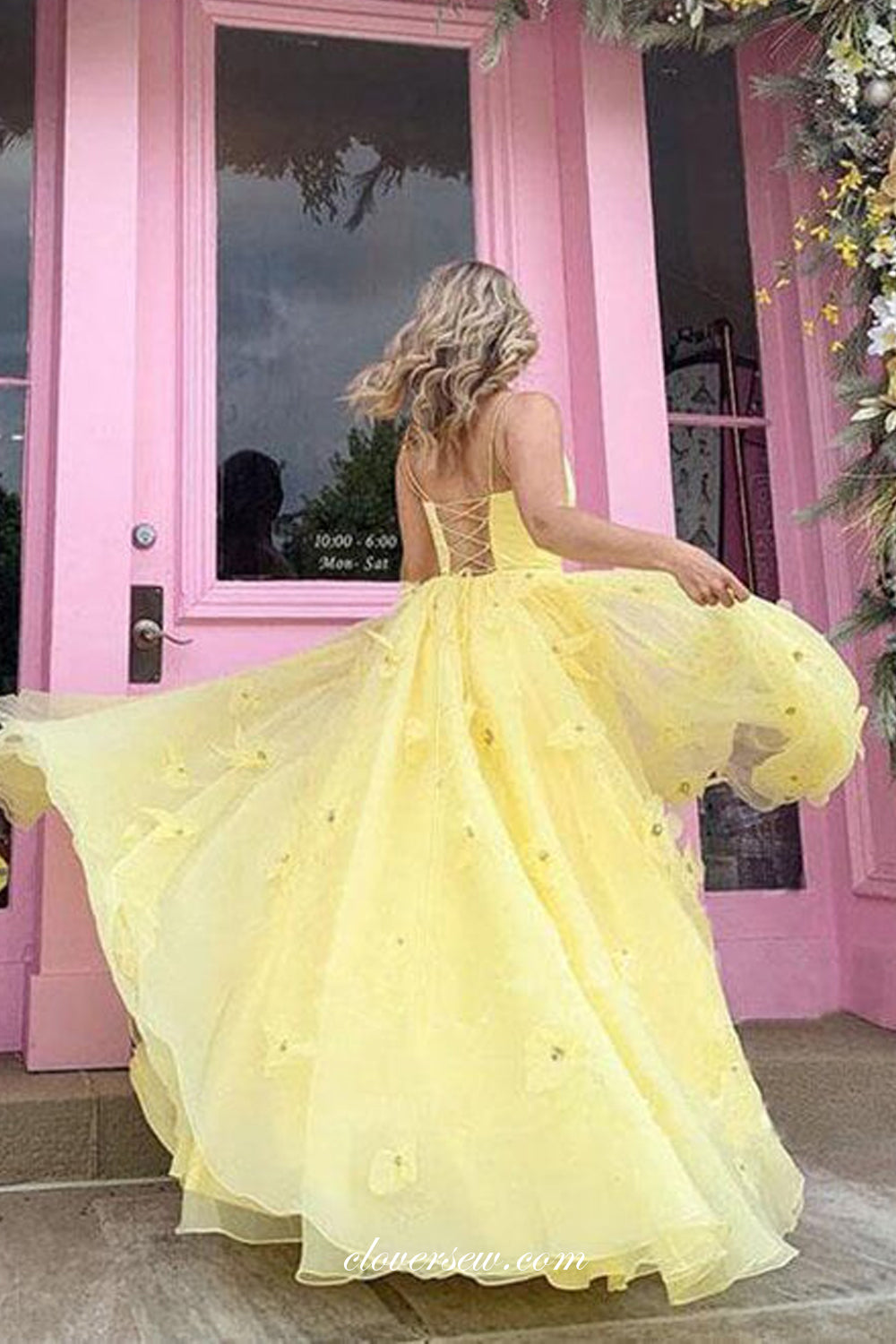 Fashion Handmade Flowers Lace Up Back A-line Prom Dresses For Teens, CP0840