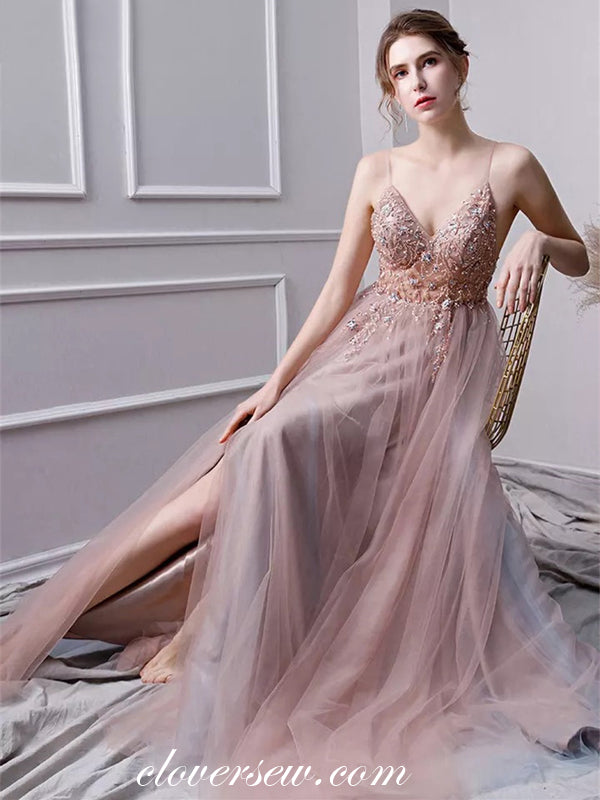 Fashion Bead Applique V-neck Spaghetti Strap Prom Dresses ,CP0147
