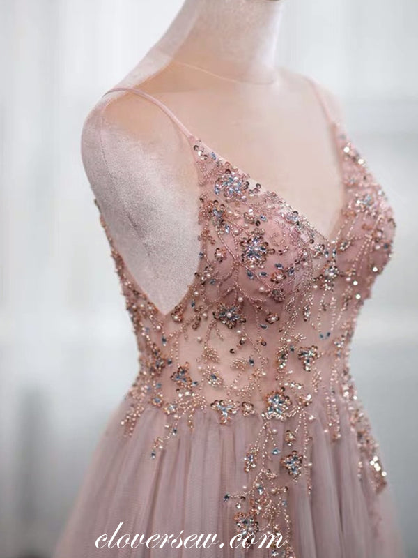 Fashion Bead Applique V-neck Spaghetti Strap Prom Dresses ,CP0147