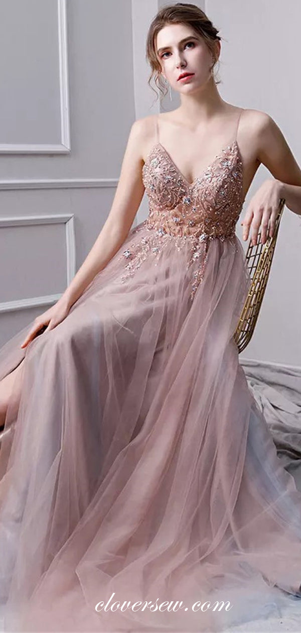 Fashion Bead Applique V-neck Spaghetti Strap Prom Dresses ,CP0147