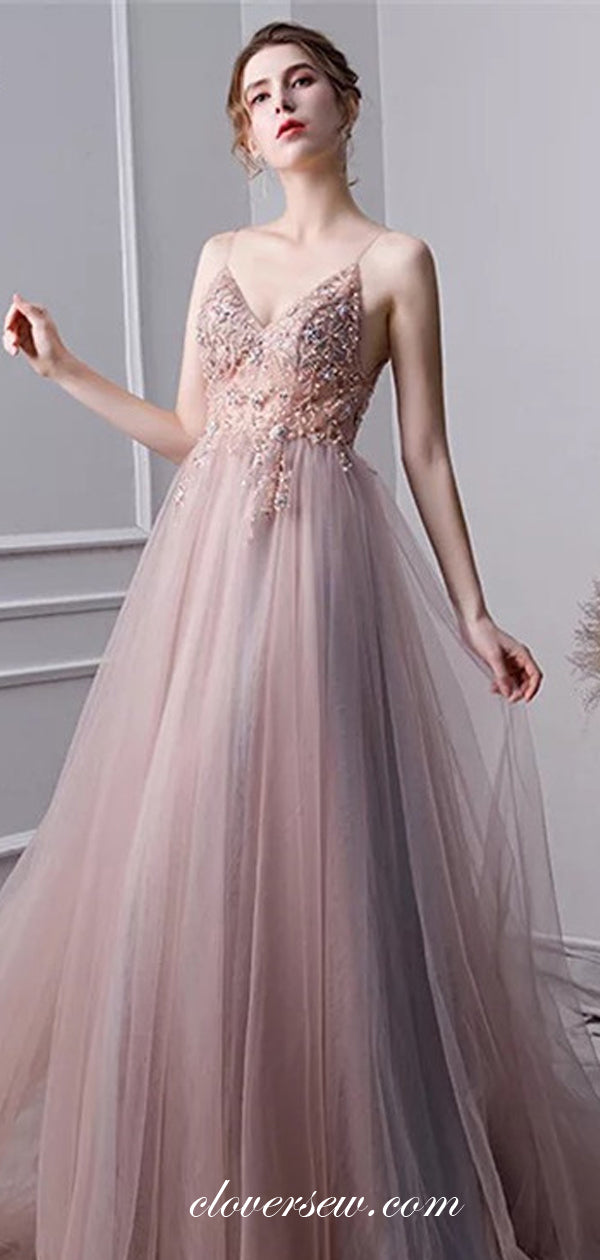 Fashion Bead Applique V-neck Spaghetti Strap Prom Dresses ,CP0147