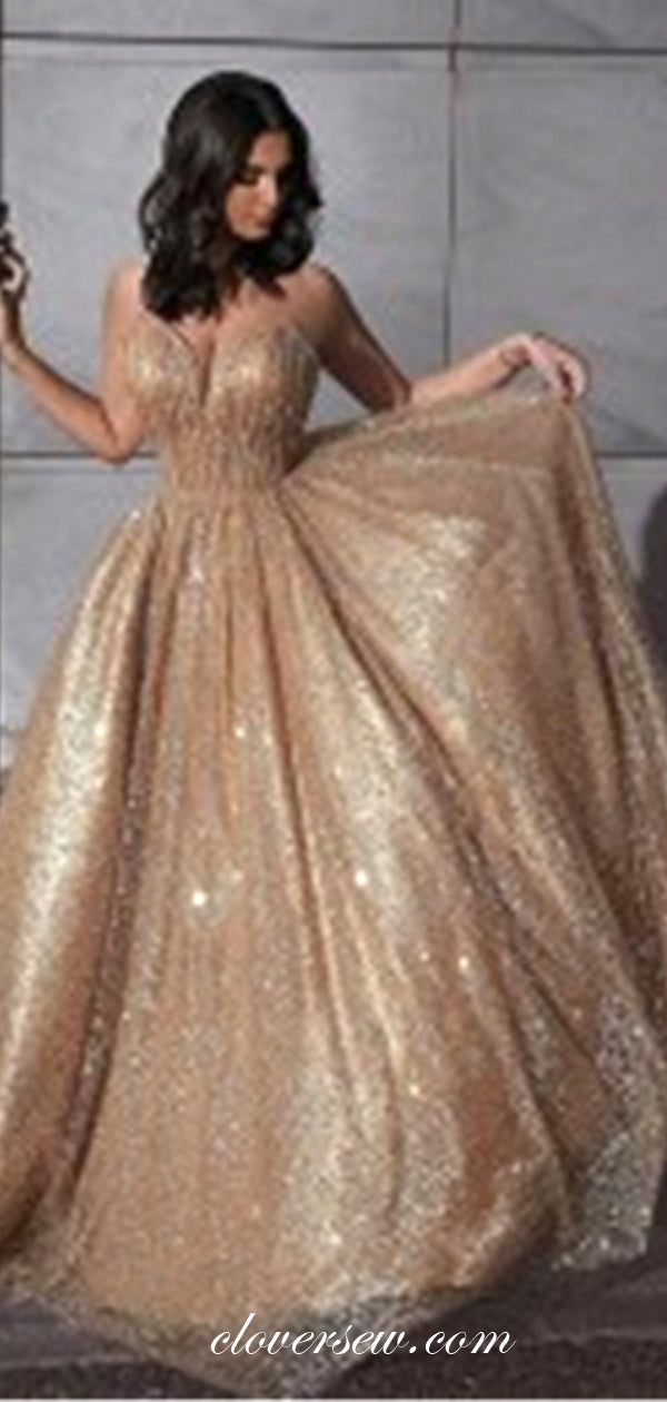 Fashion Gold Sequin Tulle Spaghetti Strap Backless Prom Dresses,CP0133 US4 / Custom Color(leaving a note)