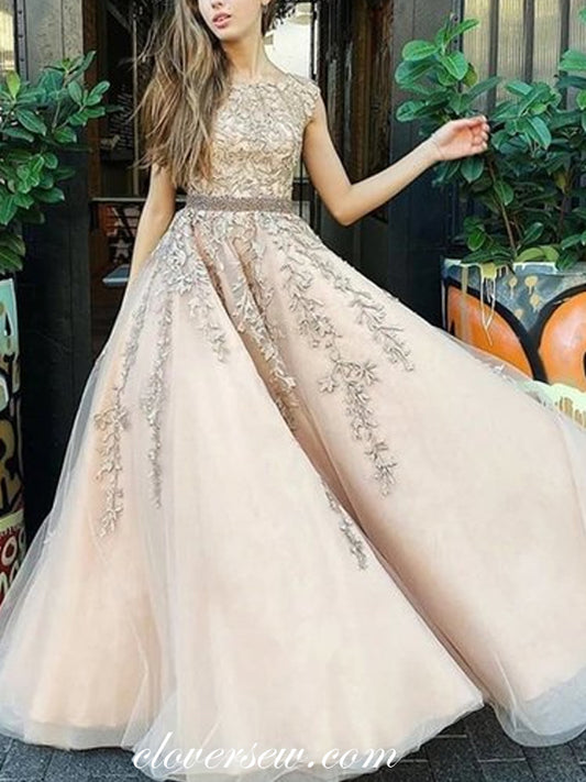 Fashion Lace Applique Lace Up Back A-line Prom Dresses ,CP0432