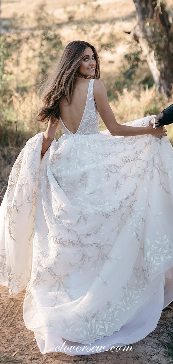 Fashion Leaves Lace Convertible Two Piece Detachable Wedding Dresses, CW0020