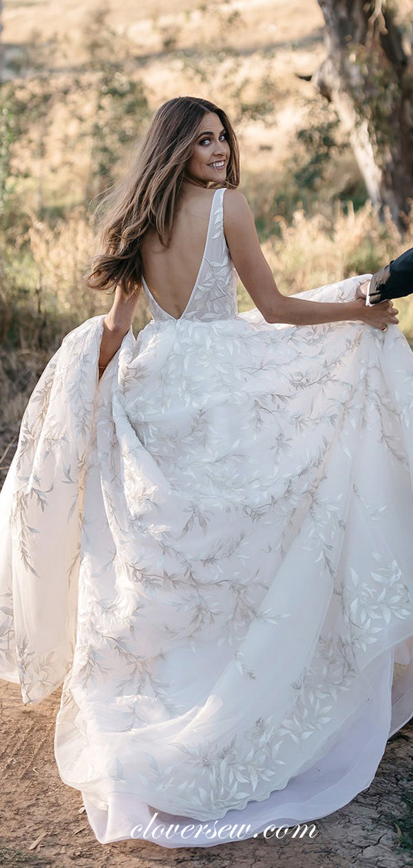 Fashion Leaves Lace Convertible Two Piece Detachable Wedding Dresses, clover sew Fashion Leaves Lace Convertible Two Piece Detachable Wedding Dresses, clover sew