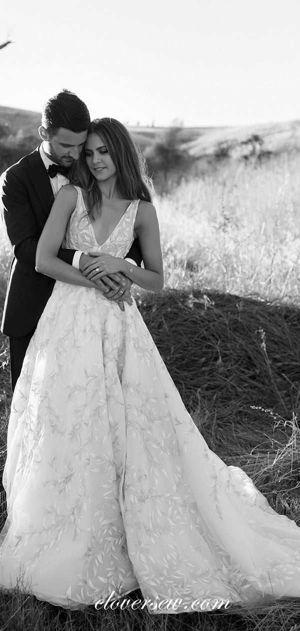 Fashion Leaves Lace Convertible Two Piece Detachable Wedding Dresses, CW0020