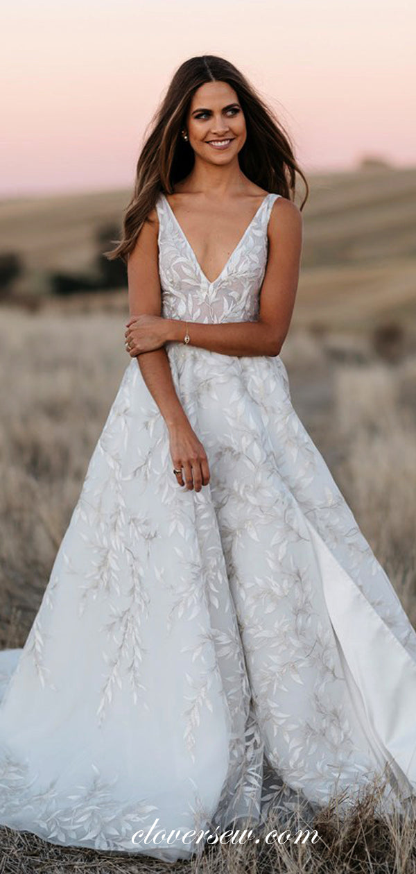 Fashion Leaves Lace Convertible Two Piece Detachable Wedding Dresses, CW0020