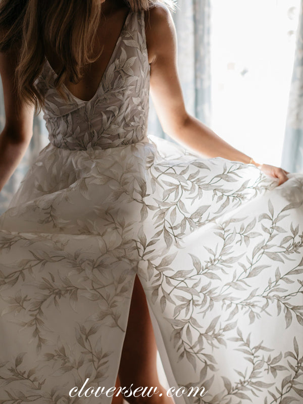 Fashion Leaves Lace Convertible Two Piece Detachable Wedding Dresses, CW0020
