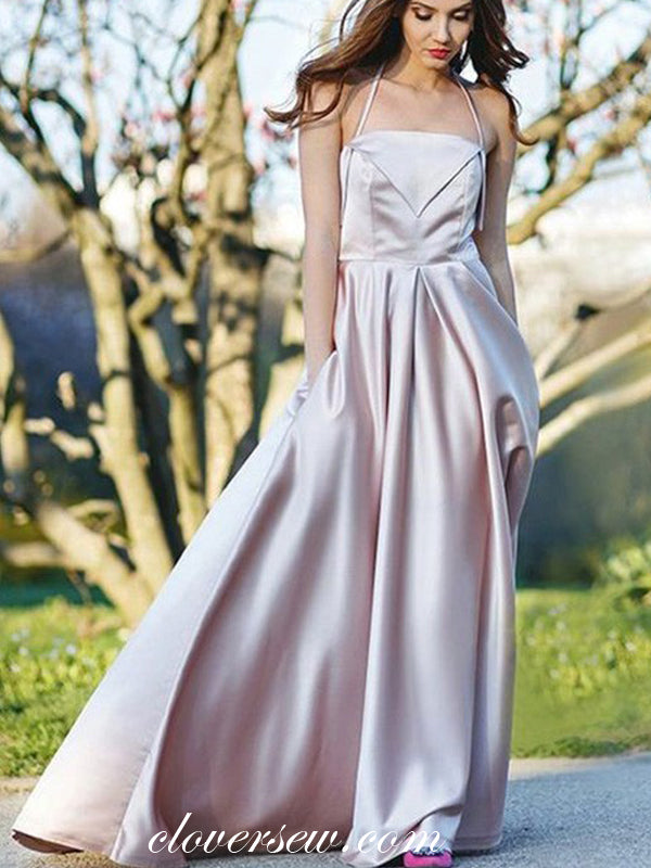 Fashion Satin Halter A-line With Pockets Prom Dresses ,CP0299
