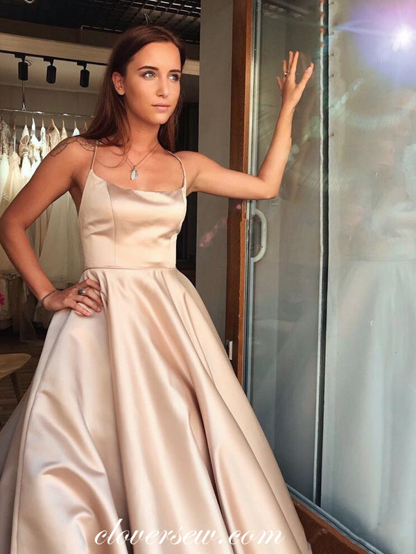 Fashion Satin Spaghetti Strap Lace Up Back A-line Prom Dresses ,CP0257