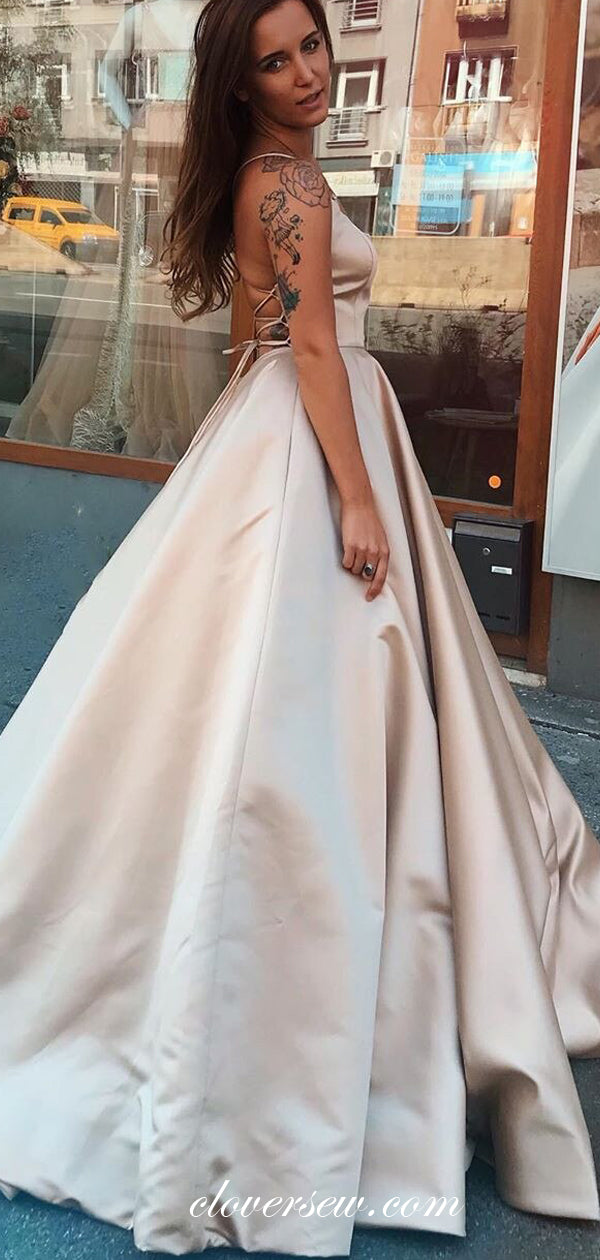Fashion Satin Spaghetti Strap Lace Up Back A-line Prom Dresses ,CP0257