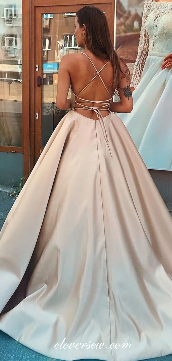 Fashion Satin Spaghetti Strap Lace Up Back A-line Prom Dresses ,CP0257