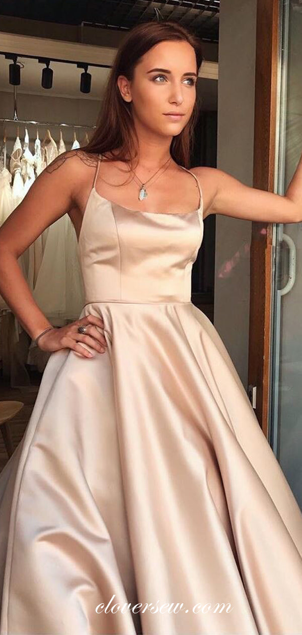 Fashion Satin Spaghetti Strap Lace Up Back A-line Prom Dresses ,CP0257