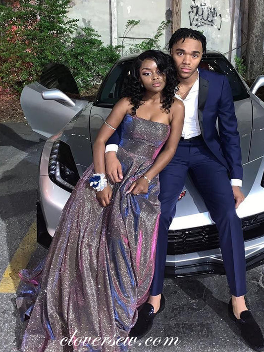 Fashion Shiny Satin Strapless Lace Up Back A-line Prom Dresses,CP0245