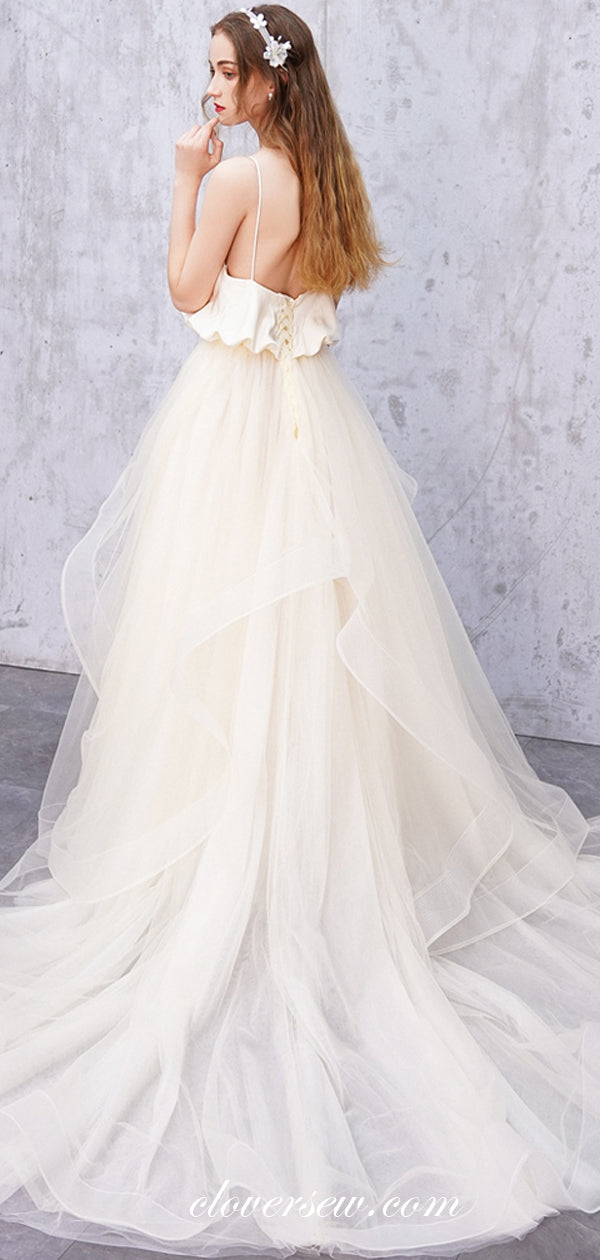 Fashion Spaghetti Strap Lace Up Back Boho Wedding Dresses, CW0064