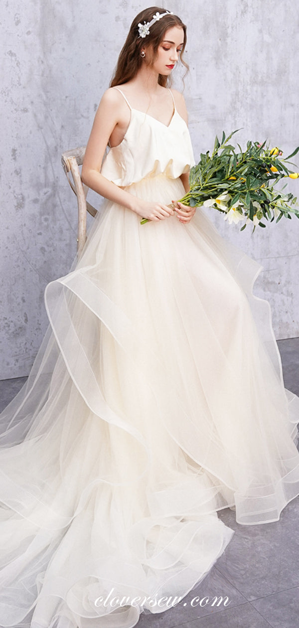 Fashion Spaghetti Strap Lace Up Back Boho Wedding Dresses, CW0064