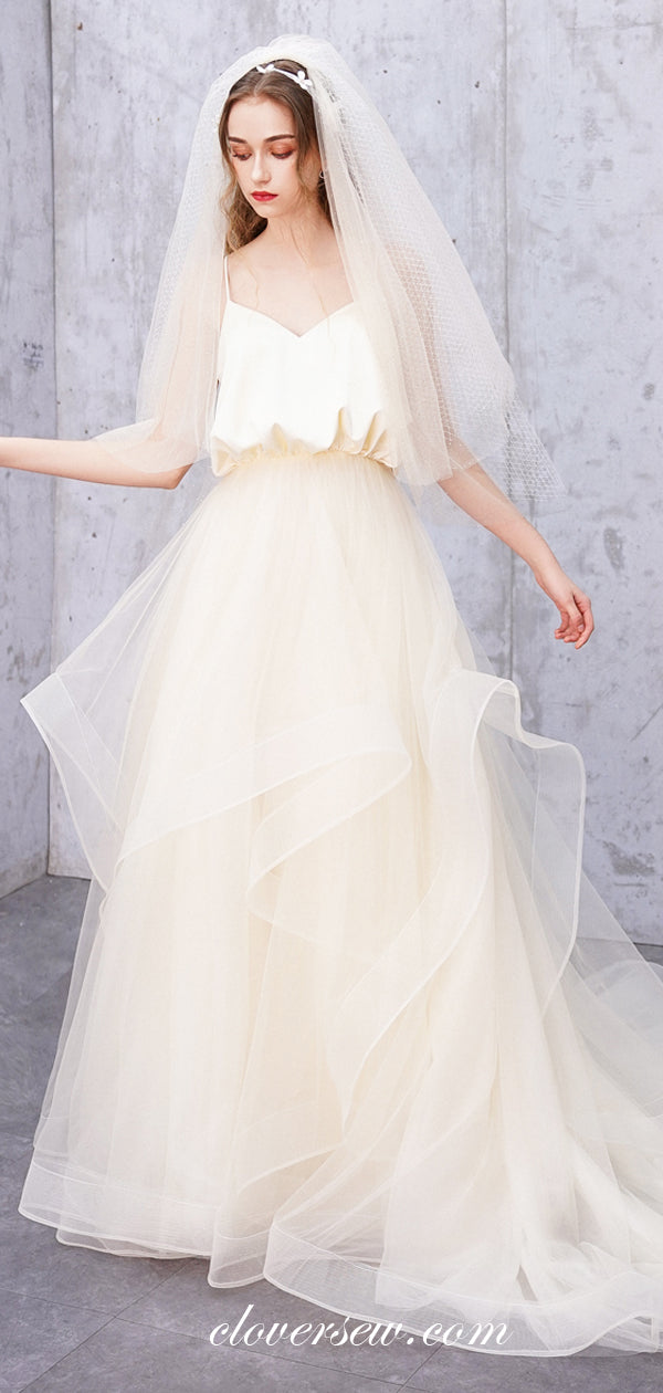 Fashion Spaghetti Strap Lace Up Back Boho Wedding Dresses, CW0064