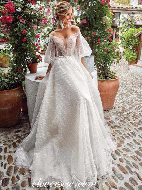 Fashion Tulle Off The Shoulder Lantern Sleeves A-line Wedding Dresses ,CW0107