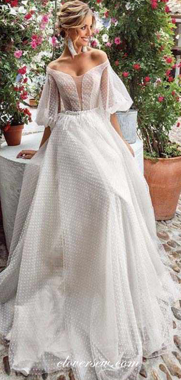 Fashion Tulle Off The Shoulder Lantern Sleeves A-line Wedding Dresses ,CW0107