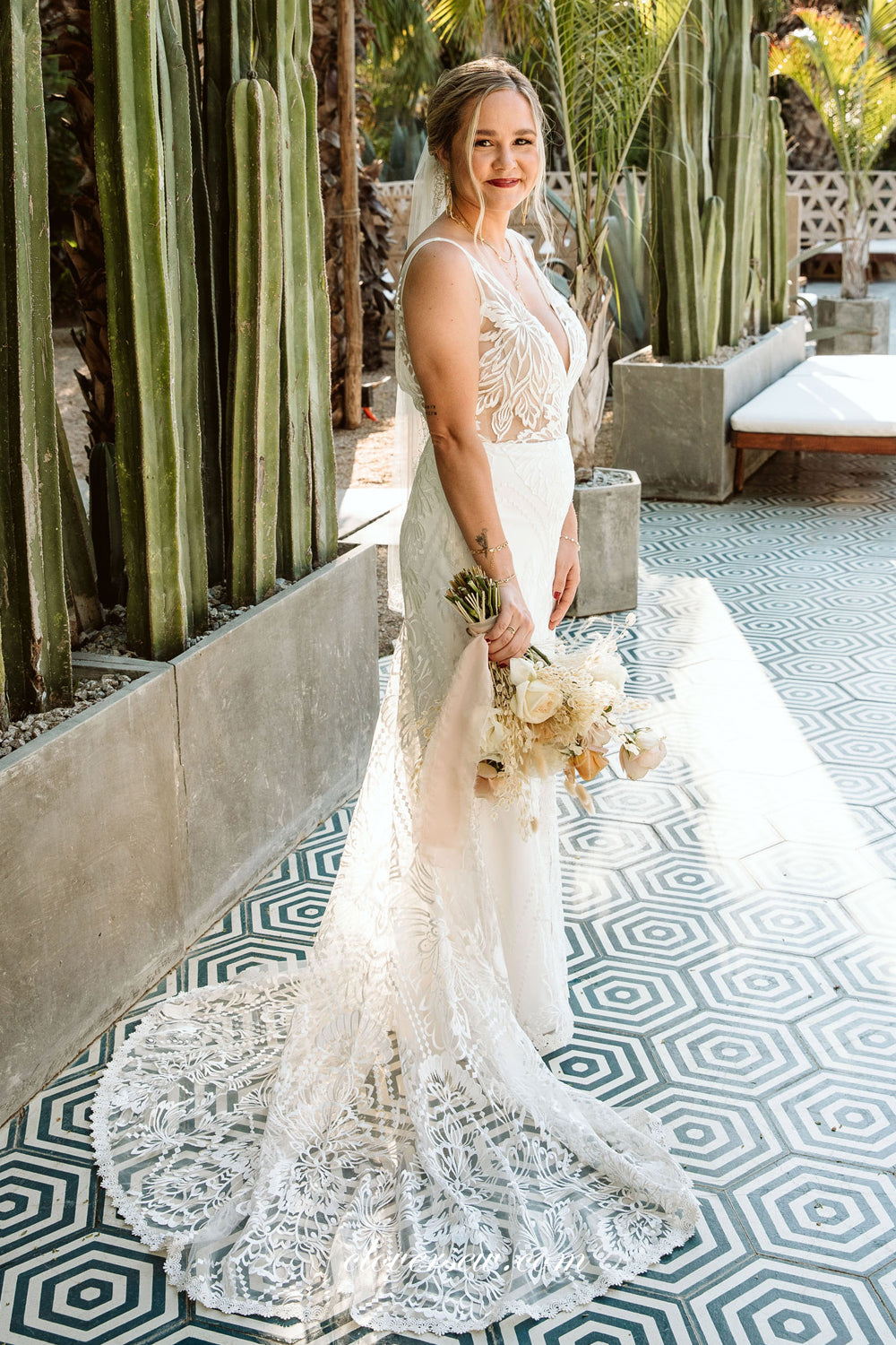 lace v-neck sheath wedding dress Vintage-Inspired V-Neck Lace Sheath Wedding Dress