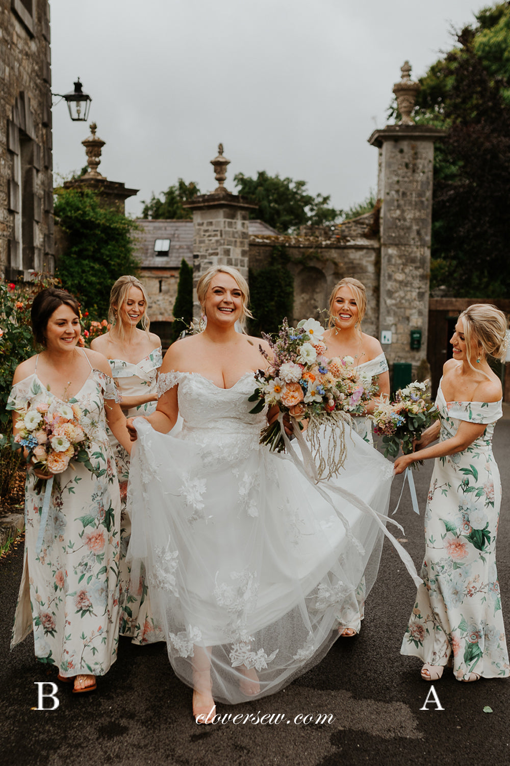 Floral Printed Chiffon Mismatched Sheath Long Bridesmaid Dresses, CB0263 Floral Printed Chiffon Mismatched Sheath Long Bridesmaid Dresses, CB0263