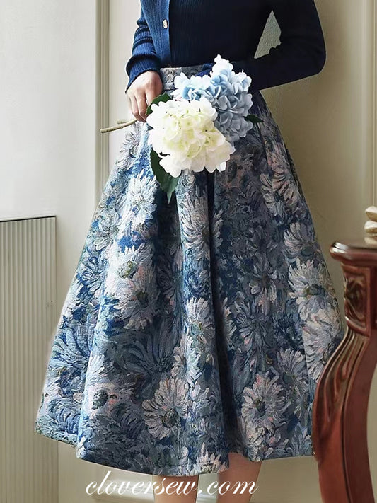 Floral Printed Satin A-line Elegant Skirt, CO0005