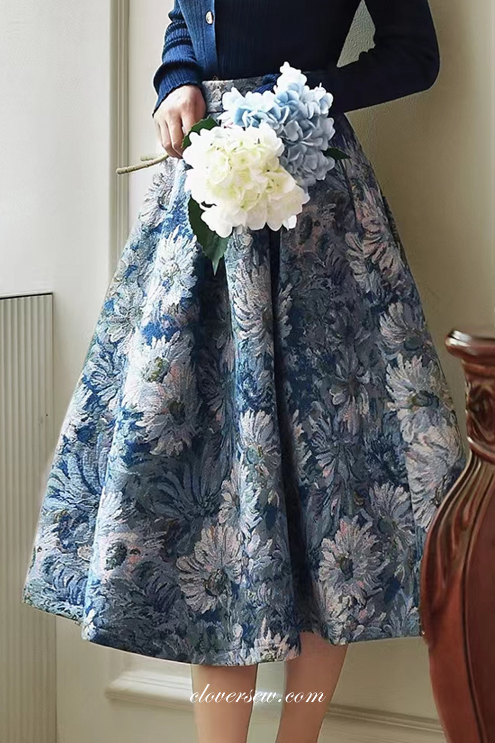 Floral Printed Satin A-line Elegant Skirt, CO0005