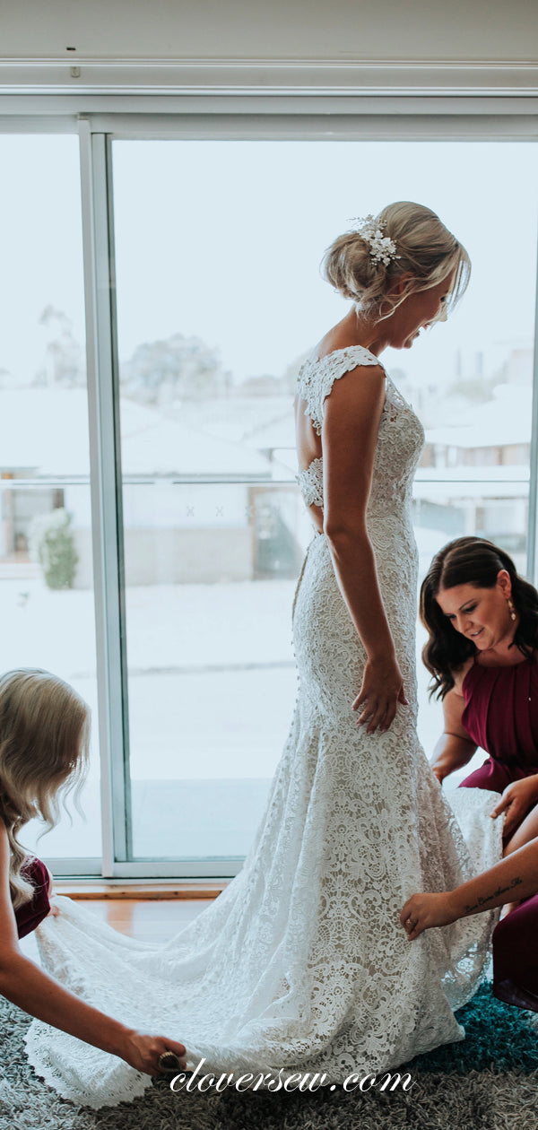 Fully 3D Lace Open Back Mermaid With Sweep Train Wedding Dresses , CW0 clover sew Fully 3D Lace Open Back Mermaid With Sweep Train Wedding Dresses , CW0 clover sew