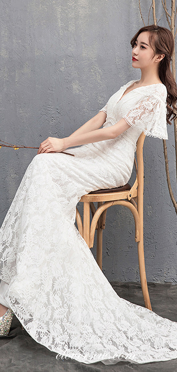 half sleeve mermaid wedding dress Floor-Length Bateau Half Sleeve Lace Mermaid Wedding Dress