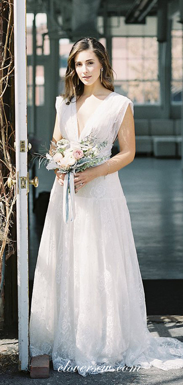 Fully Lace Sleeveless V-neck A-line Wedding Dresses, CW0056 clover sew Fully Lace Sleeveless V-neck A-line Wedding Dresses, CW0056 clover sew
