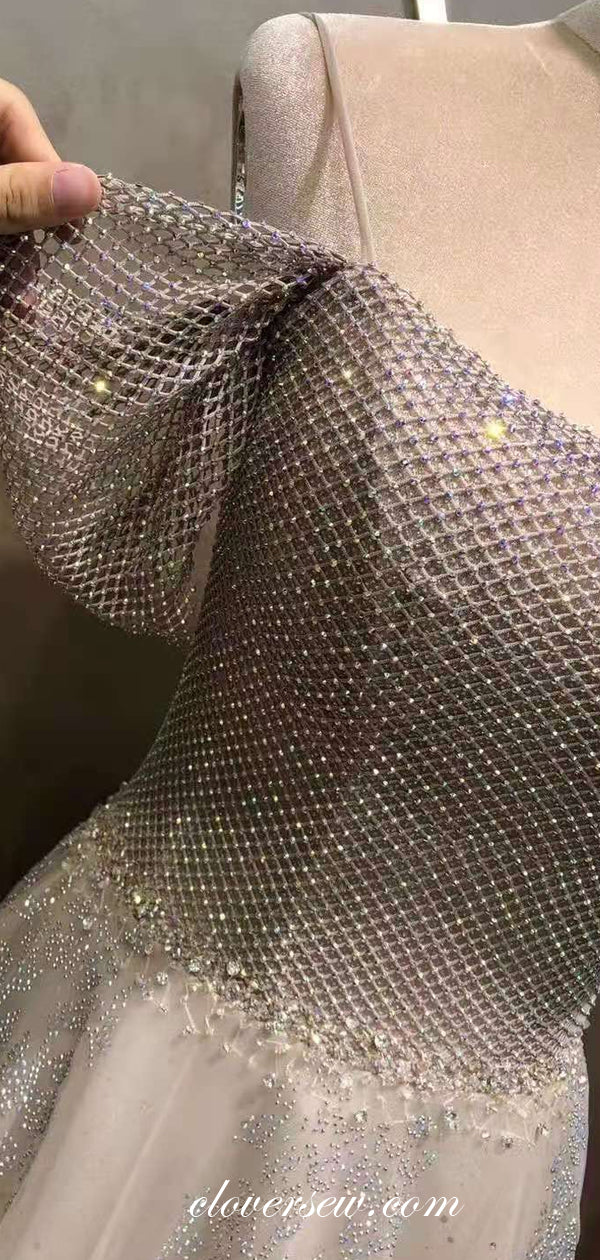 Gold Champagne Bead Shiny Tulle Gorgeous Prom Dresses, CP0661