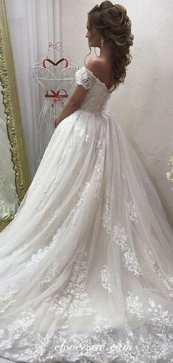 Gorgeous Lace Applique Off The Shoulder Ball Gown Wedding Dresses,CW0163