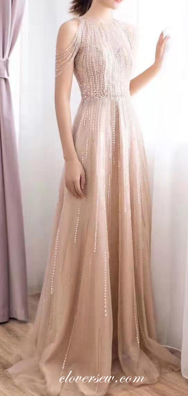 Gorgeous Bead Sequin Tulle With Tassels A-line Prom Dresses,CP0162