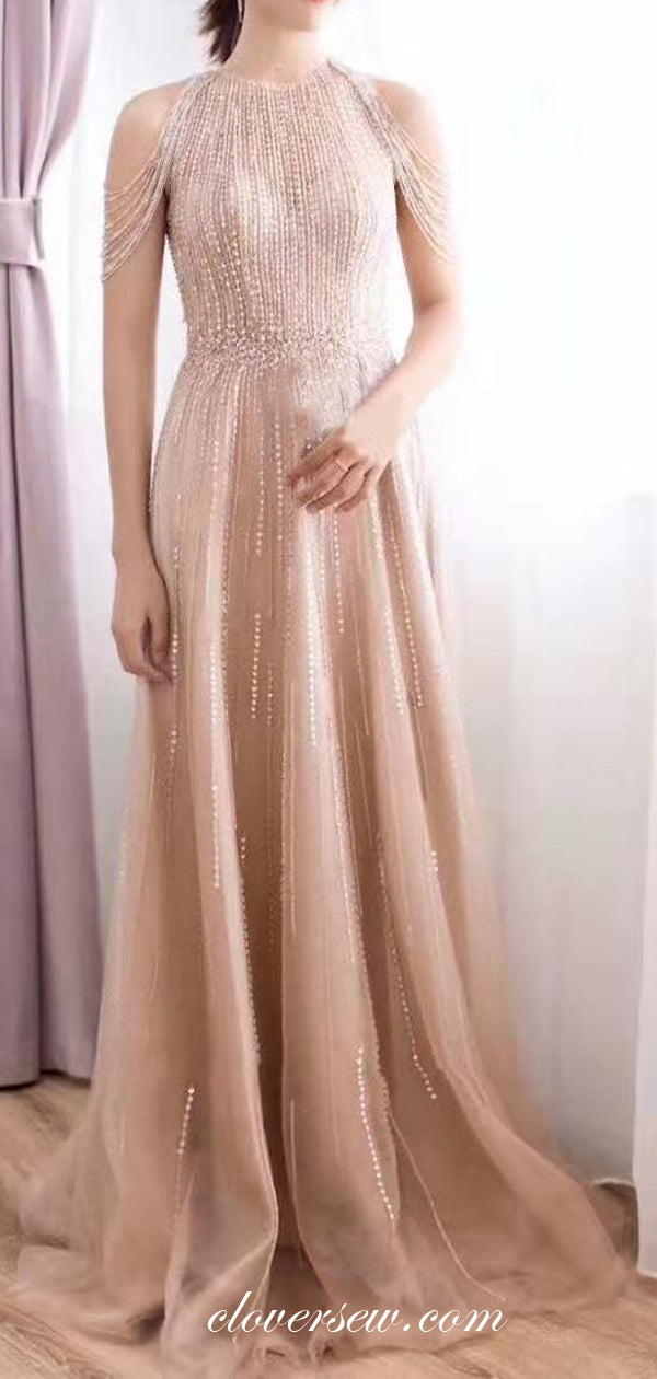 Gorgeous Bead Sequin Tulle With Tassels A-line Prom Dresses,CP0162