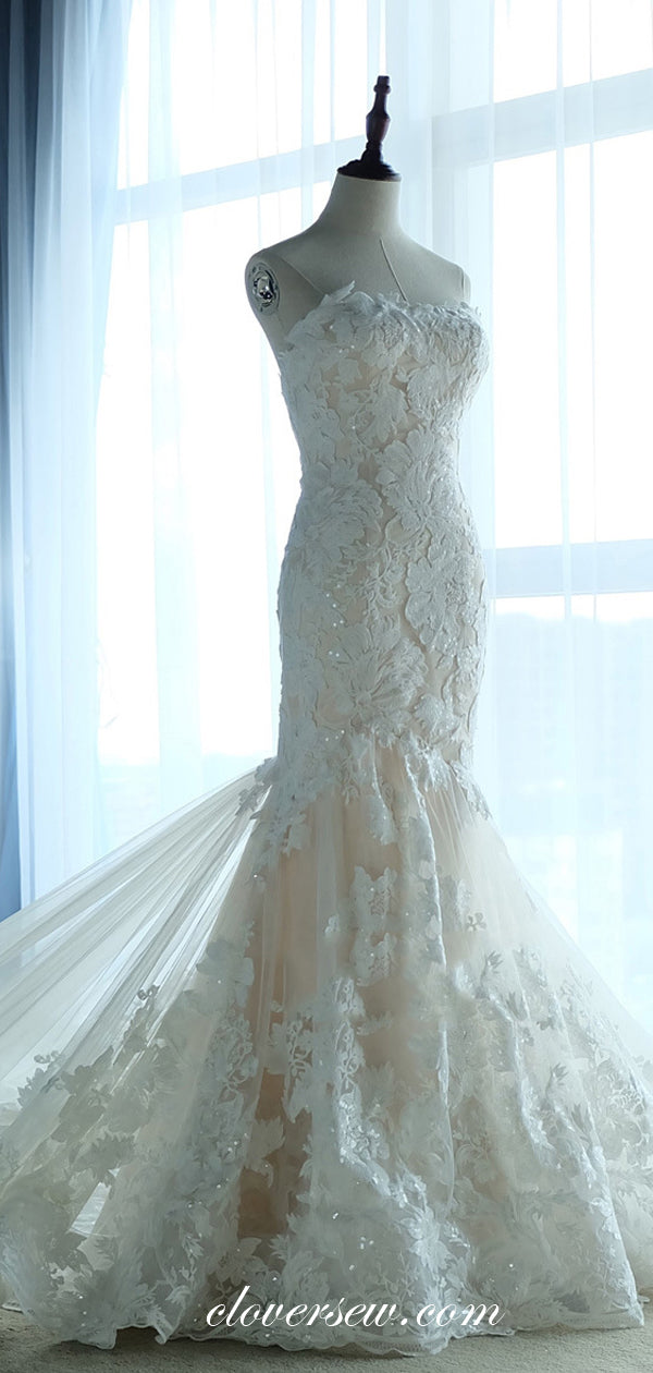 Gorgeous Floral Lace Sweetheart Strapless Mermaid Lace Up Back Wedding Dresses , CW0067 US14 / Custom Color(Leaving A note) Gorgeous Floral Lace Sweetheart Strapless Mermaid Lace Up Back Wedding Dresses , CW0067 US14 / Custom Color(Leaving A note)