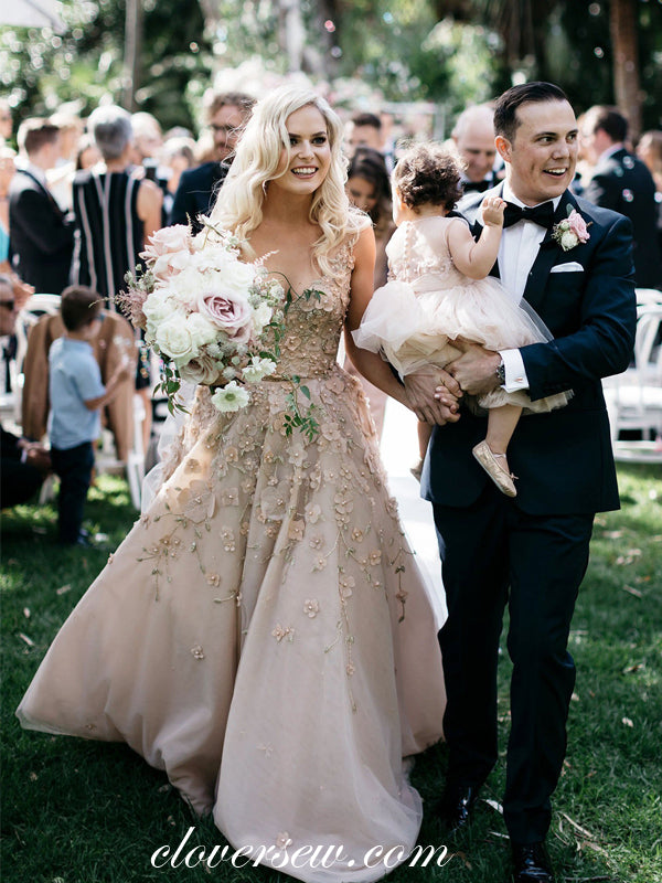Gorgeous Pink Tulle Applique Beads Two Piece Detachable Wedding Dresses , CW0046