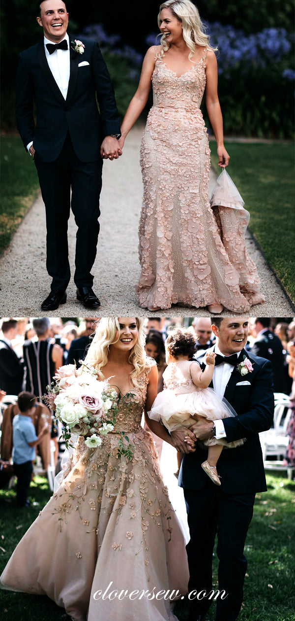 Gorgeous Pink Tulle Applique Beads Two Piece Detachable Wedding Dresses , CW0046