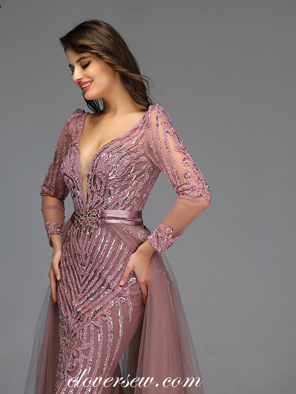 Gorgeous Tulle Bead Applique Long Sleeves Sheath Formal Dresses, CP0184