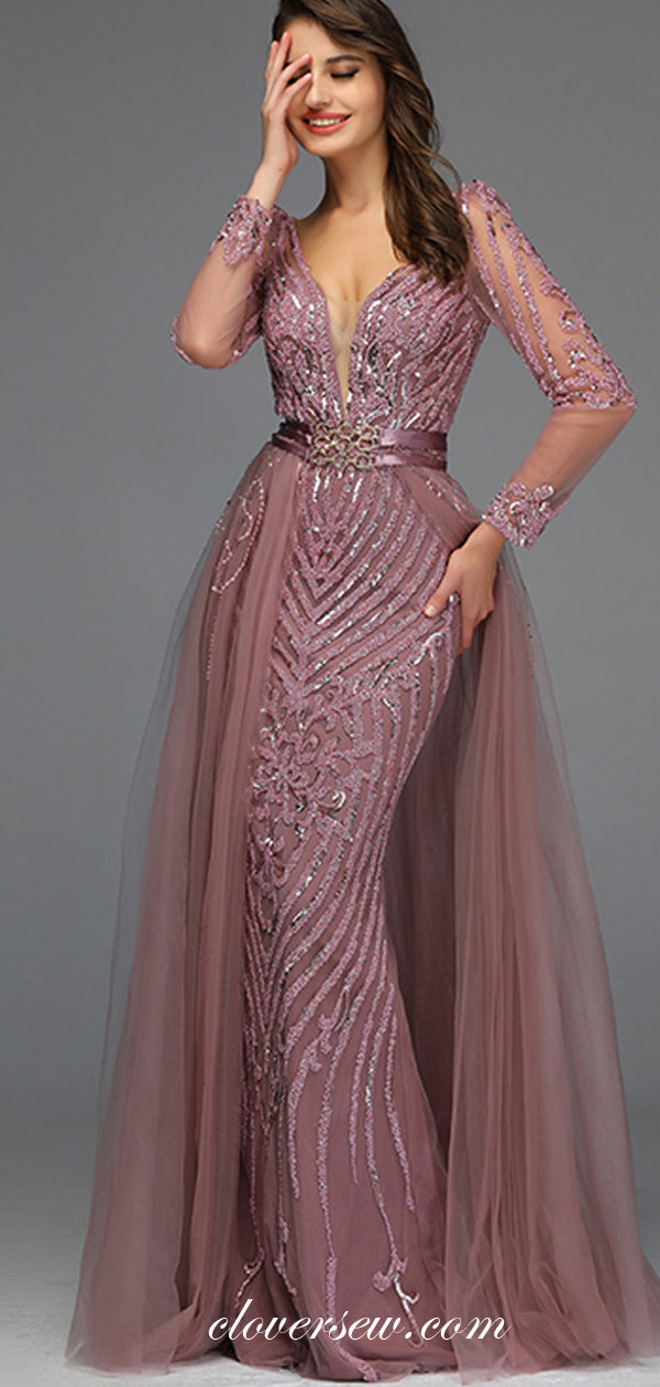 Gorgeous Tulle Bead Applique Long Sleeves Sheath Formal Dresses, CP0184