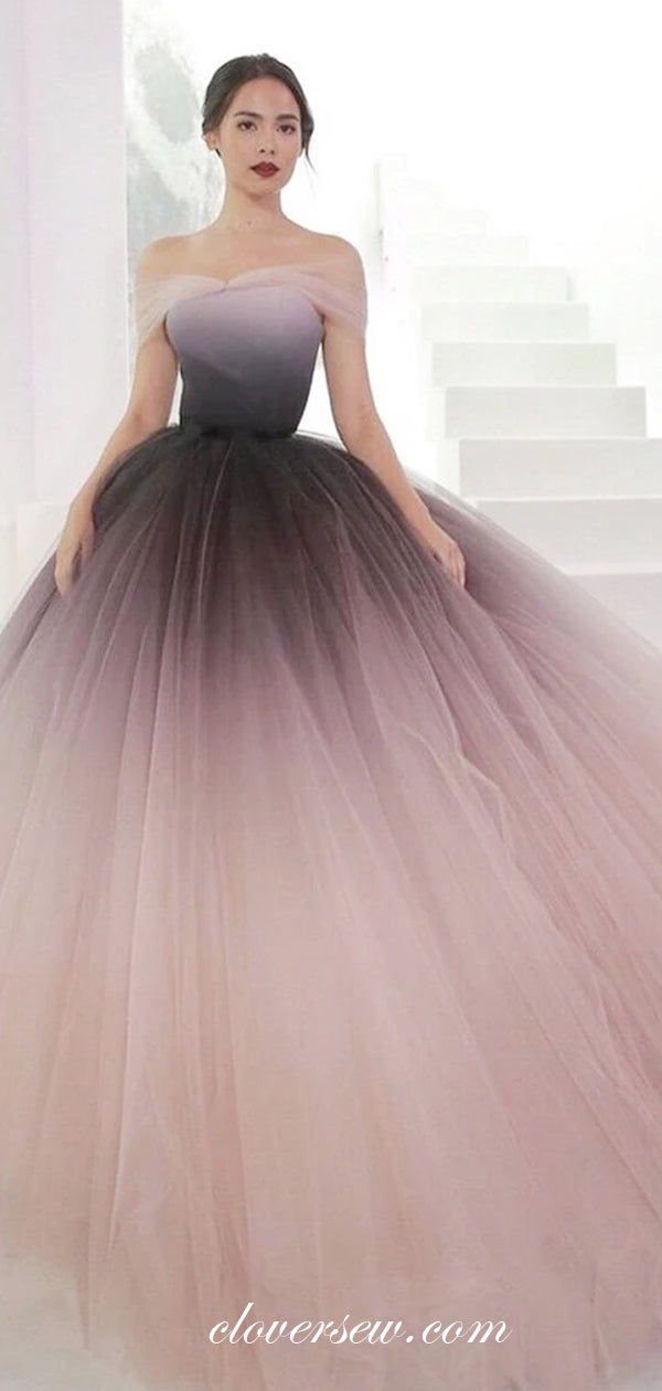 Gradient Tulle Dusty Pink Off The Shoulder Ball Gown Prom Dresses,CP0211