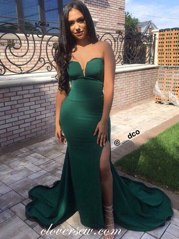 Green Sweetheart Strapless Side Slit Mermaid Prom Dresses,CP0389
