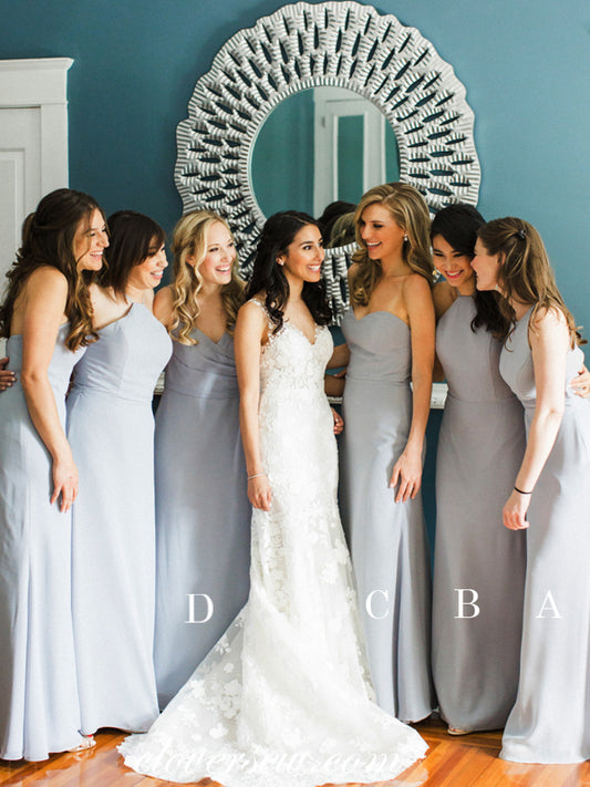 Grey Chiffon Mismatched A-line Long Bridesmaid Dresses, CB0057